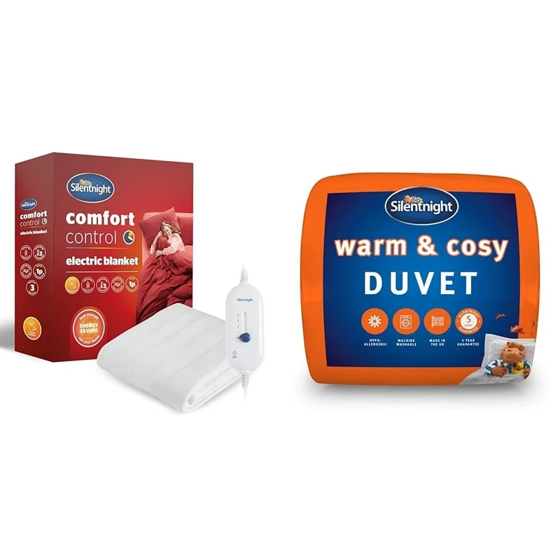 Silentnight Comfort Control Electric Blanket - Heated Electric Fitted Underblanket & Warm & Cosy Double 13.5 Tog Winter Duvet – Extra Warm Thick Heavyweight Cosy