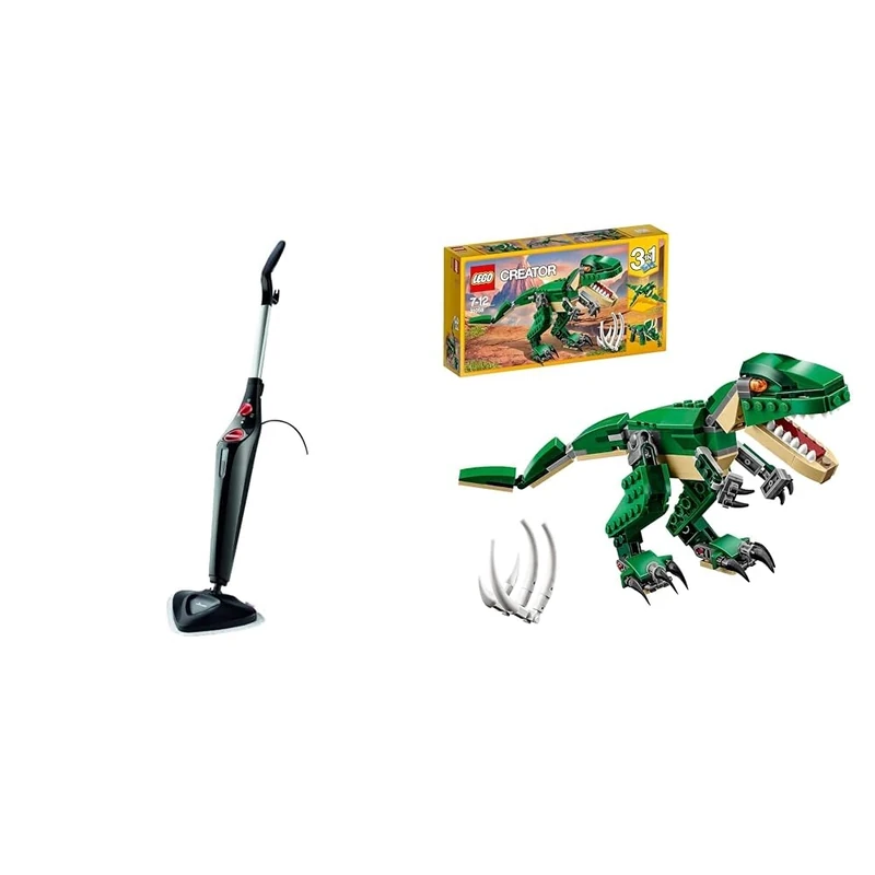 Vileda Steam Mop Plus, UK Version, Black, Efficient and Hygienic Cleaning for Floors & LEGO 31058 Creator Mighty Dinosaurs Toy, 3 in 1 Model, T. rex