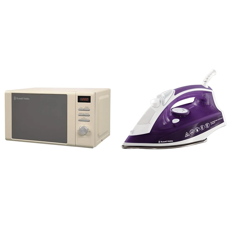 Russell Hobbs RHM2064C 20 Litre 800 W Cream Digital Heritage Microwave with 5 Power Levels & Supreme Steam Iron, Powerful vertical steam function