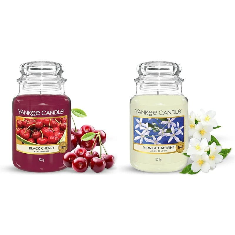 Yankee Candle Scented Candle | Black Cherry Large Jar Candle | Long Burning Candles: up to 150 Hours & Scented Candle - Midnight Jasmine Large Jar Candle - Burn Time : Up to 150 Hours