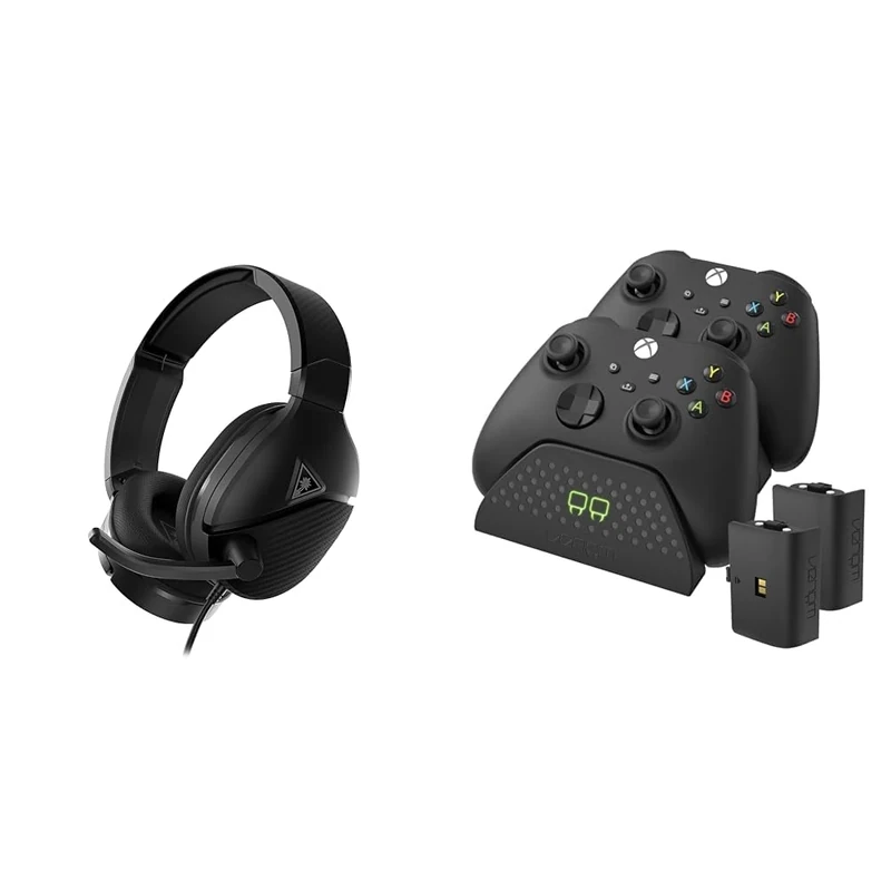 Turtle Beach Recon 200 Gen 2 Amplified Gaming Headset - PS4, PS5, Xbox Series X|S One, Nintendo Switch & PC & Venom Twin Charging Dock with 2 x Rechargeable Battery Packs - Black