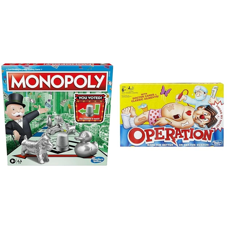 Monopoly Game, Family Board Game for 2 to 6 Players, Monopoly Board Game for Kids Ages 8 and Up & Hasbro Gaming Classic Operation Game, Electronic Board Game with Cards