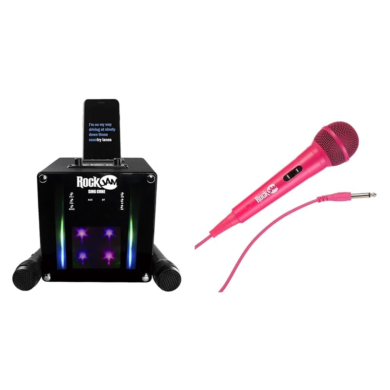RockJam RJSC01-BK Singcube 5-Watt Rechargeable Bluetooth Karaoke Machine with Two Microphones & Karaoke Microfono cablato unidirezionale microfono dinamico unidirezionale con cavo