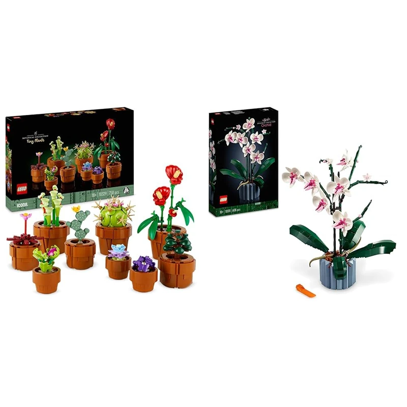 LEGO 10329 Icons Tiny Plants Set, Artificial Flowers in 9 Buildable Teracotta-Coloured Pots & 10311 Icons Orchid Artificial Plant Building Set with Flowers, Home Décor Accessory for Adults