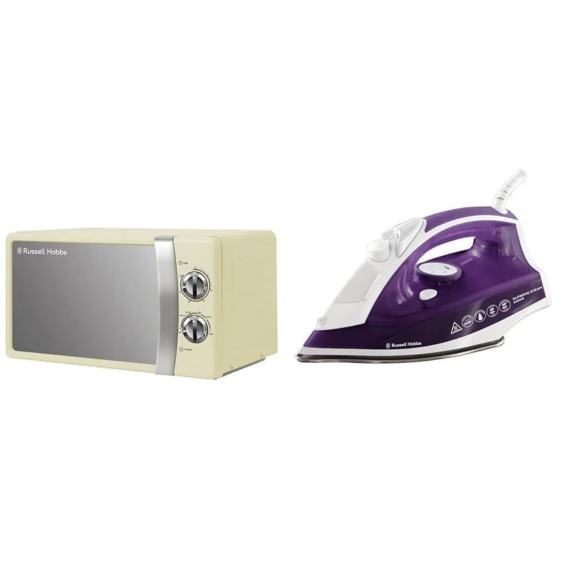 Russell Hobbs RHMM701C 17 Litre 700 W Cream Solo Manual Microwave with 5 Power Levels & Supreme Steam Iron, Powerful vertical steam function