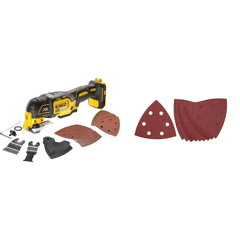 DEWALT DCS355N-XJ Oscillating Multi-Tool 18V Li-Ion Cordless Brushless Battery Powered, Large & DT3091-QZ DT3091-QZ-Hojas lija de detalle