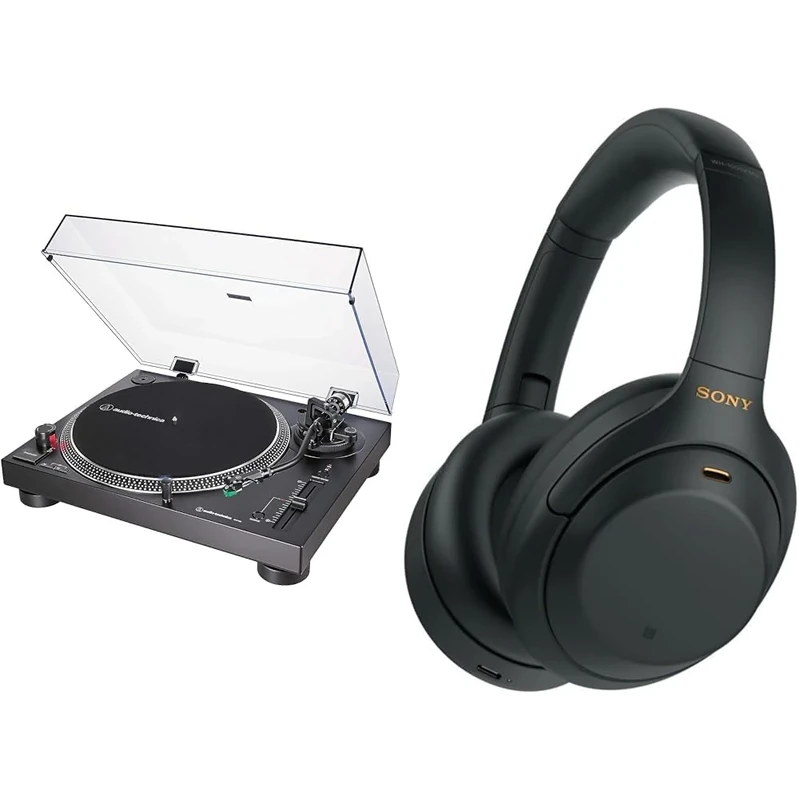 Audio-Technica LP120XUSBBK Manual Direct-Drive Turntable (Analogue & USB) Black & Sony WH-1000XM4 Noise Cancelling Wireless Headphones - 30 hours battery life - Over Ear style