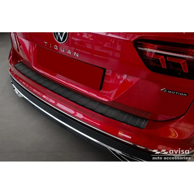 Avisa Matt Black Stainless Steel Rear bumper protector compatible with Volkswagen Tiguan II/Allspace incl. Facelift & R-Line 2016-2020/2020-2024 'Ribs'
