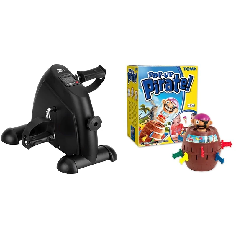 Mini Exercise Bike Pedal Exerciser Resistance Cycle Indoor Gym Office Fit Black & TOMY Pop Up Pirate Classic Children's Action Board Game, Family and Preschool Kids Game