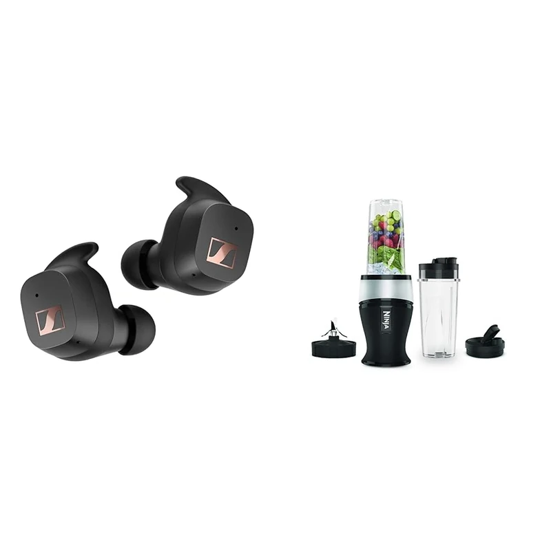 Sennheiser SPORT True Wireless Earbuds - Bluetooth In-Ear Headphones for Active Lifestyles & Ninja 700W Slim Blender & Smoothie Maker, 2x 470ml Cups with Spout Lids, Personal Blender