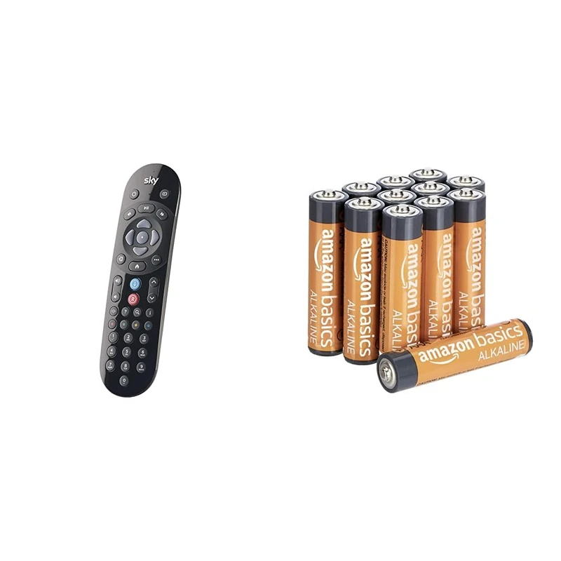 Original SKY Q Voice Remote Control - Compatible with Sky Q 1TB or 2TB box plus the Sky Q Mini box black - SKY135 & Amazon Basics AAA Alkaline Batteries, High-Performance (Triple A), 12-Pack