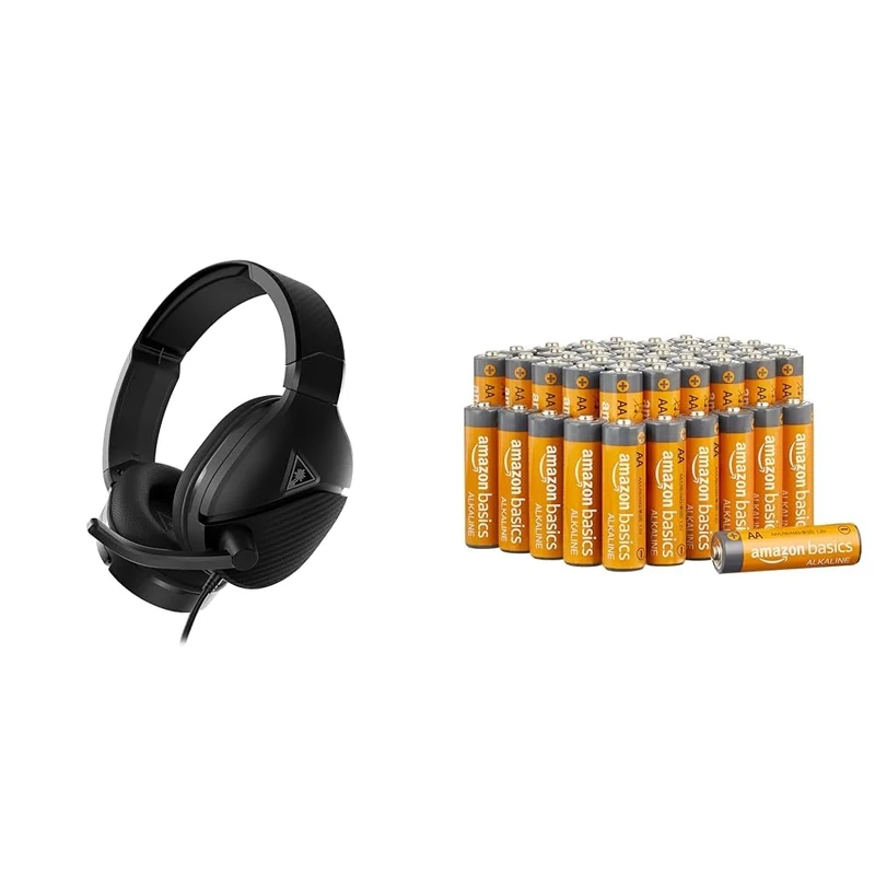 Turtle Beach Recon 200 Gen 2 Amplified Gaming Headset - PS4, PS5, Xbox Series X|S One, Nintendo Switch & PC & Amazon Basics AA 1.5 Volt Performance Alkaline Batteries - Pack of 48