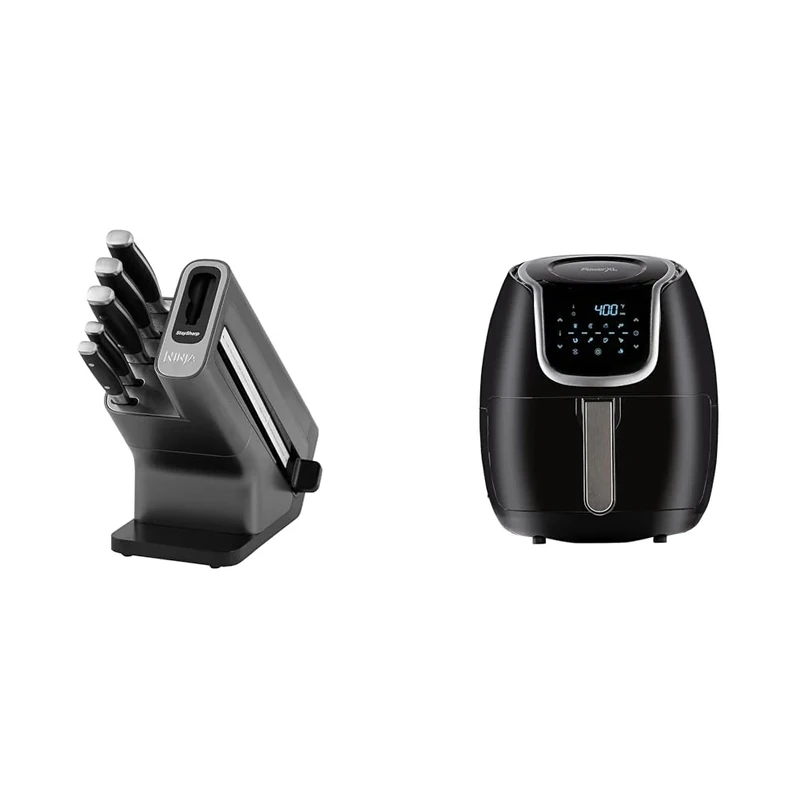 Ninja Foodi StaySharp Knife Block with Integrated Sharpener, 5-Piece Knife Set includes Chef Knife & Power XL Vortex Air Fryer 2.8L - 4-in-1 Digital Air Fryer - 360 Degree Cyclonic Air Technology - 1L