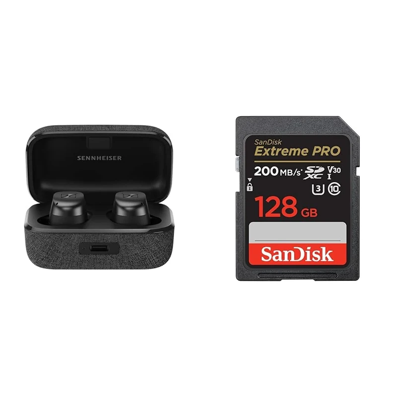 Sennheiser MOMENTUM True Wireless 3 Earbuds - Bluetooth In-Ear Headphones for Music and Calls with Adaptive Noise Cancellation & SanDisk 128GB Extreme PRO SDXC card + RescuePRO Deluxe