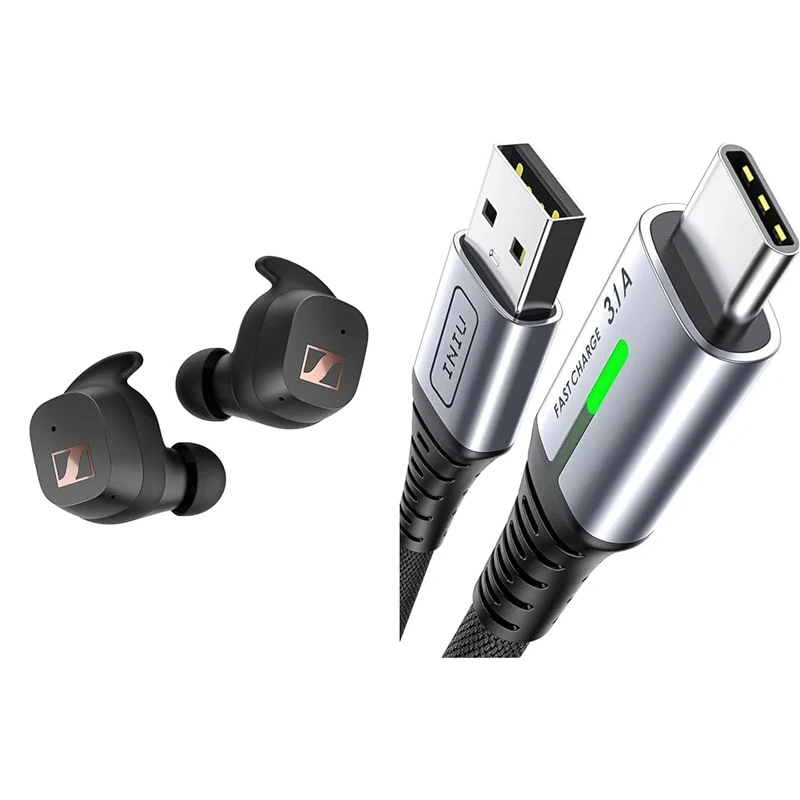 Sennheiser SPORT True Wireless Earbuds - Bluetooth In-Ear Headphones for Active Lifestyles & INIU USB C Charger Cable 2m 3.1A Type C Cable Fast Charging, Braided USB A to USB-C Phone Charger