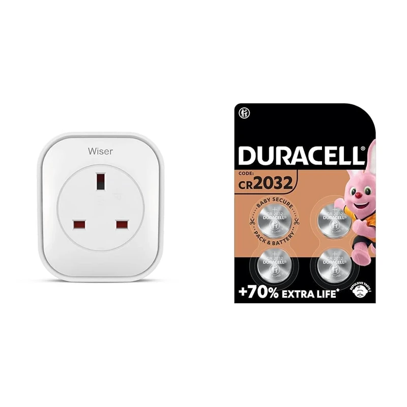 Drayton Wiser Smart Plug & Smart Heating System Range Extender - Works with Amazon Alexa & DURACELL 2032 Lithium Coin Batteries 3V (4 Pack) - Up to 70% Extra Life - Baby Secure Technology