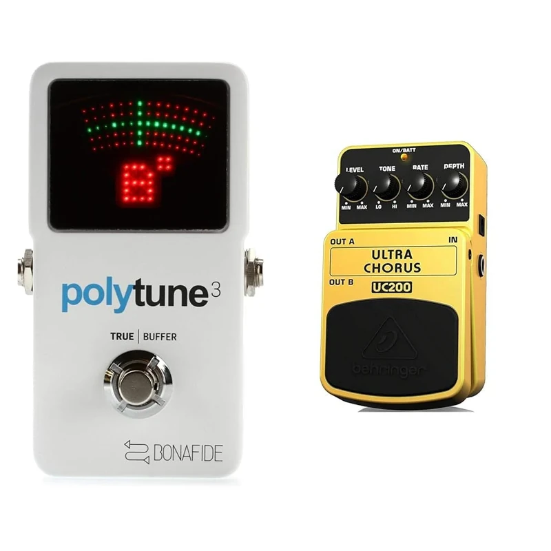 TC Electronic POLYTUNE 3 Ultra-Compact Polyphonic Tuner with Multiple Tuning Modes and Built-In BONAFIDE BUFFER & Behringer ULTRA CHORUS UC200 Ultimate Stereo Chorus Effects Pedal,Yellow