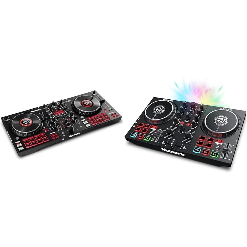 Numark Mixtrack Platinum FX - 4 Deck DJ Controller with DJ Mixer, Built-in Audio Interface & Party Mix - DJ Controller with Party Lights, DJ Set with 2 Decks, DJ Mixer
