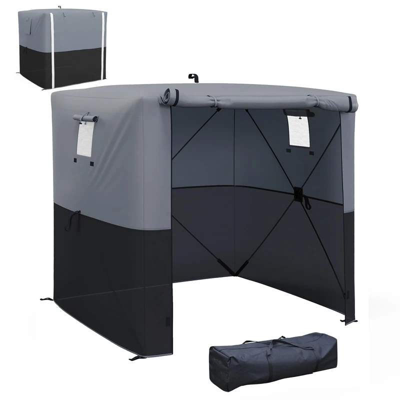 Outsunny Pop Up Gazebo with Sides, 2m x 2m Easy 1 Person Setup Party Tent with Carry Bag, Stakes, Ropes, Folding Multifunctional Instant Shelter, Black and Grey