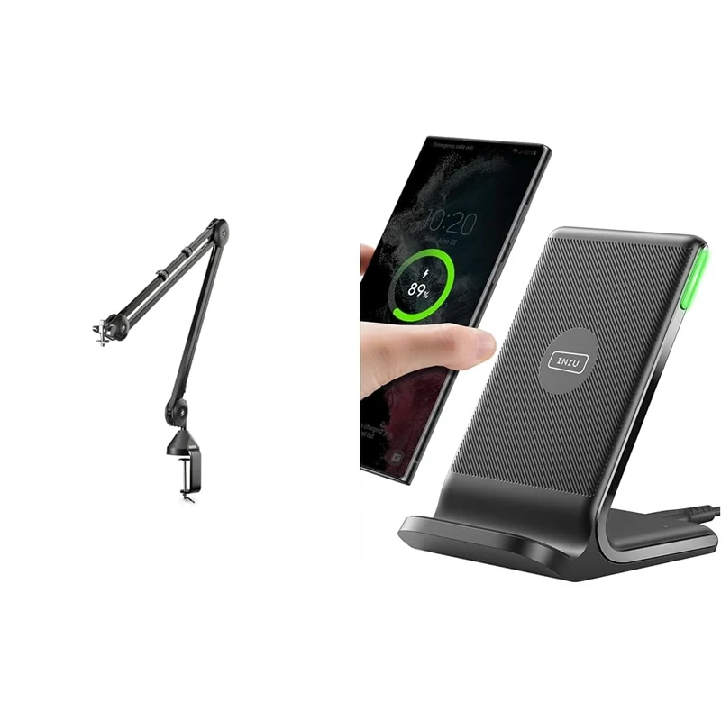 RØDE PSA1 Professional Studio Arm, MultiColored & INIU Wireless Charger, 15W Fast Wireless Charging Stand Qi Certified Sleep-friendly Adaptive Light