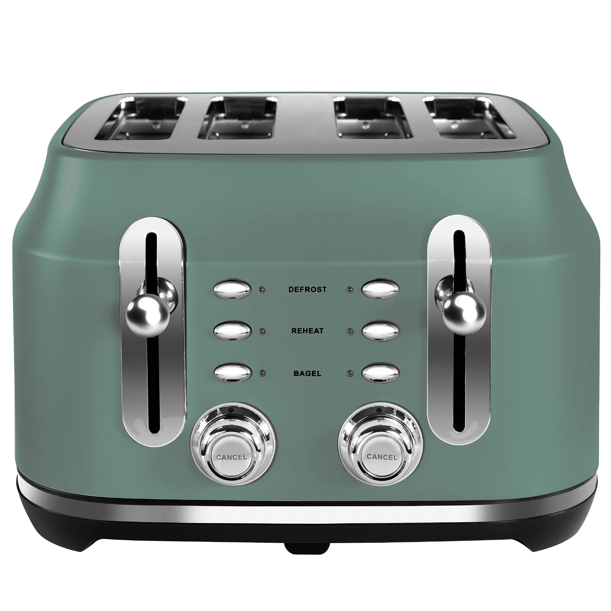 Rangemaster RMCL4S201MG Mineral Green 2.1kW 4 Slice Toaster with Defrost, Cancel & Reheat Functions, Removable Crumb Tray & 6 Power Levels with 2 Year Guarantee