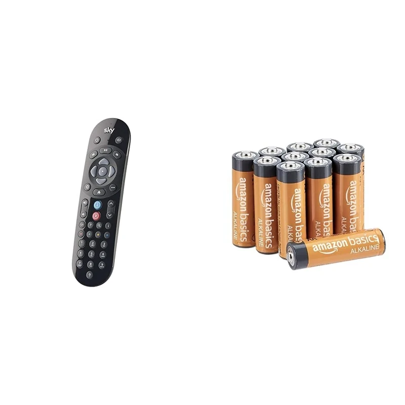 Original SKY Q Voice Remote Control - Compatible with Sky Q 1TB or 2TB box plus the Sky Q Mini box - black - SKY135 & Amazon Basics AA Performance Alkaline Batteries (12-Pack) - Packaging May Vary