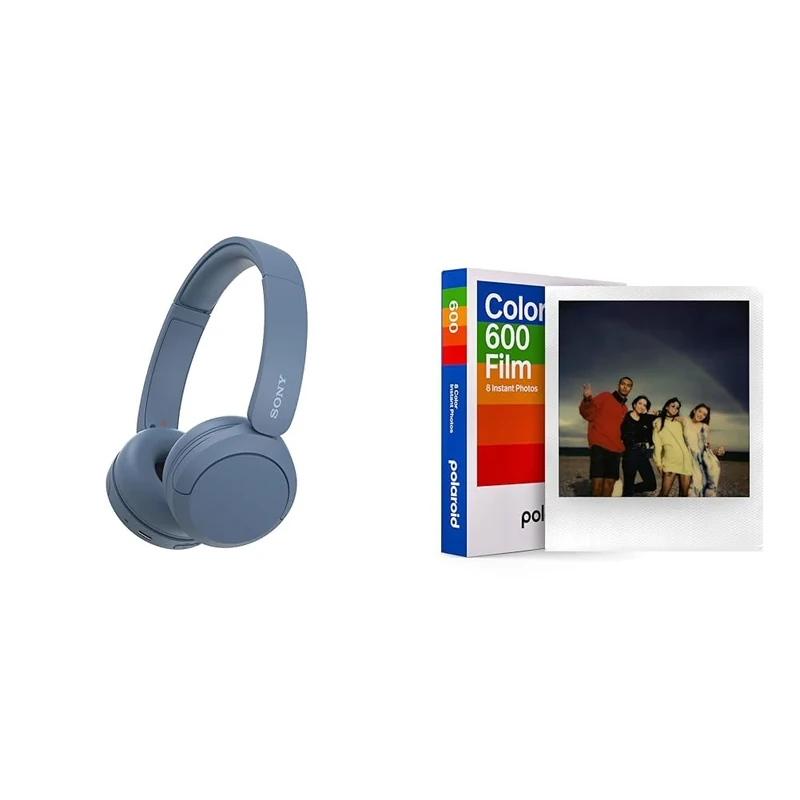 Sony WH-CH520 Wireless Bluetooth Headphones - up to 50 Hours Battery Life with Quick Charge, On-ear style - Blue & Polaroid Color Film for 600