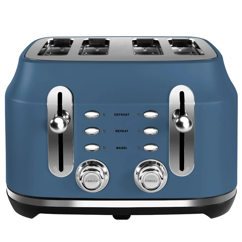 Rangemaster RMCL4S201SB Stone Blue 2.1kW 4 Slice Toaster with Defrost, Cancel & Reheat Functions, Removable Crumb Tray & 6 Power Levels with 2 Year Guarantee