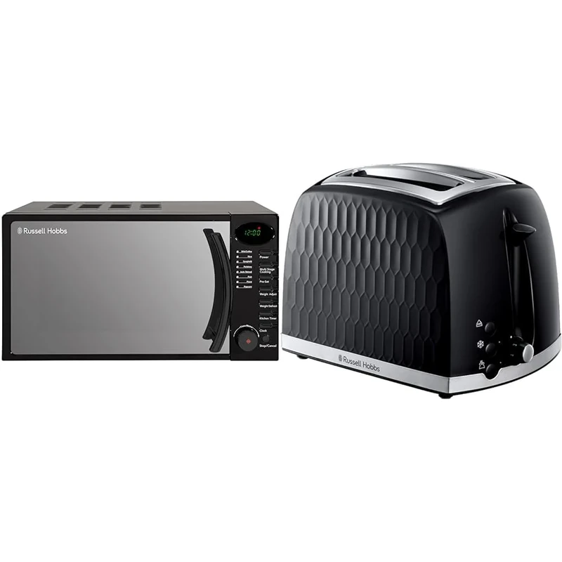 Russell Hobbs RHM1714B 17 Litre 700 W Black Digital Solo Microwave with 5 Power Levels & 26051 Cordless Electric Kettle - Contemporary Honeycomb Design