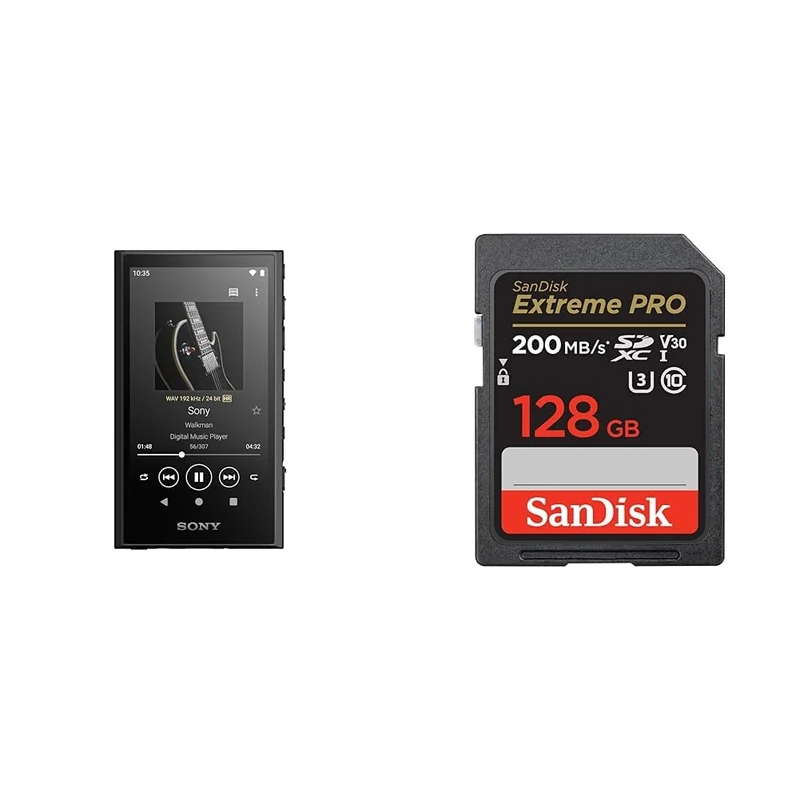 Sony Walkman NW-A306 Touchscreen MP3 Player - 32GB, Black & SanDisk 128GB Extreme PRO SDXC card + RescuePRO Deluxe, up to 200MB/s, UHS-I, Class 10, U3, V30