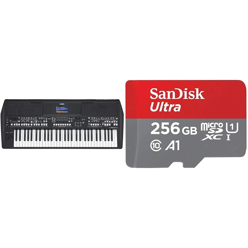Yamaha PSR-SX600 Digital Keyboard - a Powerful Digital Workstation Keyboard & SanDisk 256GB Ultra microSDXC card + SD adapter up to 150 MB/s with A1 App Performance UHS-I Class 1