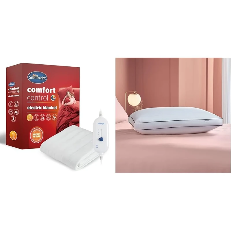 Silentnight Comfort Control Washable Electric Blanket - 3 Heat Settings & Luxury Hotel Collection Box Support Pillow – Firm Hotel Quality Back and Side Sleeper