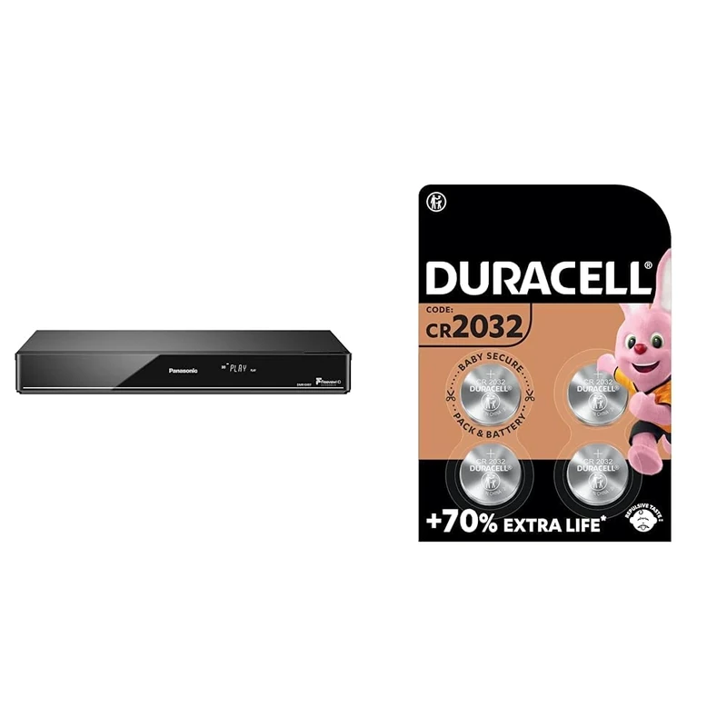 Panasonic DMR-EX97EB-K DVD Recorder with Freeview HD, Black & DURACELL 2032 Lithium Coin Batteries 3V (4 Pack) - Up to 70% Extra Life - Baby Secure Technology