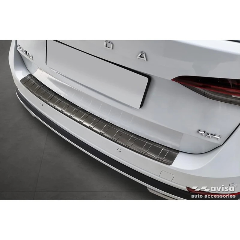 Avisa Black Stainless Steel Rear bumper protector compatible with Skoda Octavia Scout (NX5) 2020- 'Ribs'