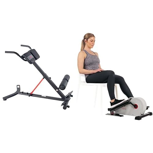 Bundle of Sunny Health & Fitness Hyperextension Roman Chair Ab Workouts Sit Up Gym Bench SF-BH620062 + Sunny Health & Fitness Fully Assembled Magnetic Under Desk Elliptical, SF-E3872