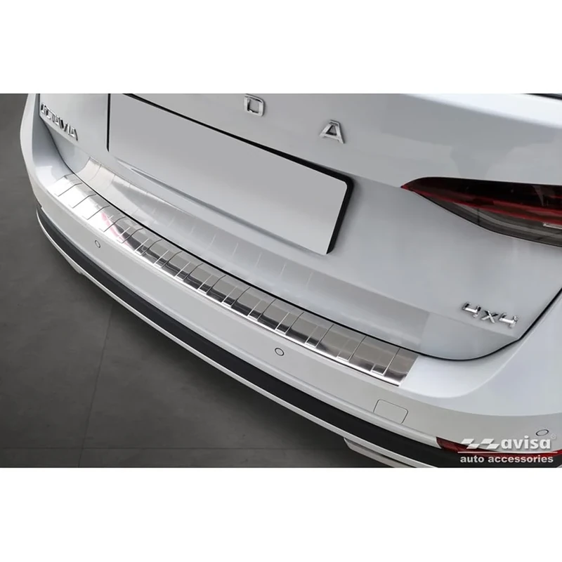 Avisa Stainless Steel Rear bumper protector compatible with Skoda Octavia Scout (NX5) 2020- 'Ribs'
