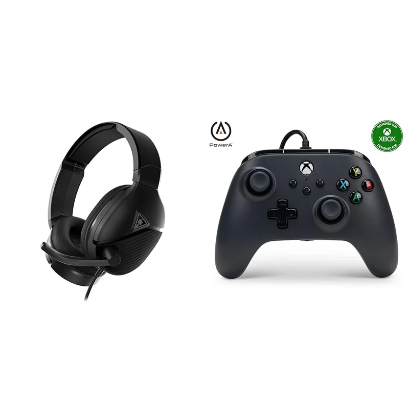 Turtle Beach Recon 200 Gen 2 Amplified Gaming Headset - PS4, PS5, Xbox Series X|S One & PowerA Wired Controller For Xbox Series X|S - Black, Gamepad, Video Game Controller