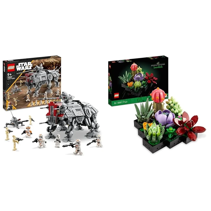 LEGO 75337 Star Wars AT-TE Walker Poseable Toy, Revenge of the Sith Set & 10309 Icons Succulents Artificial Plants Set for Adults, Home Décor, Creative Hobby