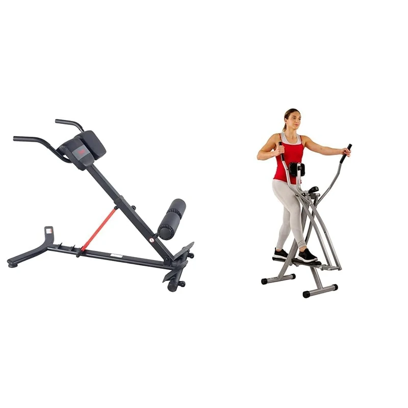 Bundle of Sunny Health & Fitness Hyperextension Roman Chair Ab Workouts Sit Up Gym Bench SF-BH620062 + Sunny Health & Fitness Elliptical Cross Trainer w/LCD Monitor, SF-E902