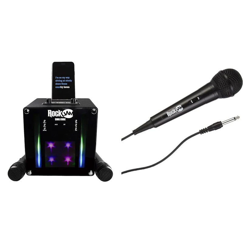 RockJam RJSC01-BK Singcube 5-Watt Rechargeable Bluetooth Karaoke Machine with Two Microphones & Karaoke Microfono cablato unidirezionale microfono dinamico unidirezionale con cavo