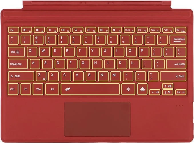 Type Cover for Microsoft Surface Pro Generation 7+ 7 6 5 4 3 Portable Slim Wireless Keyboard with Touchpad Tablet Keyboard, 7 Color Backlit, Poppy Red - Image 1