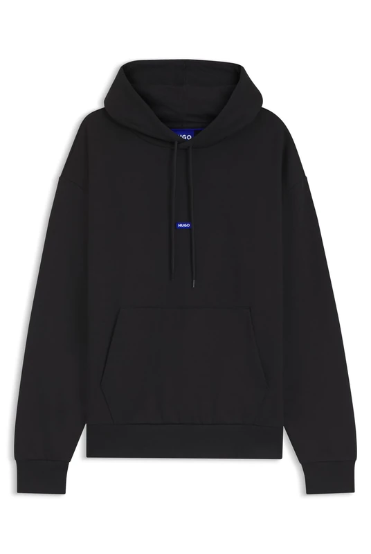 HUGO Cotton-terry Hoodie With Logo Badge Black