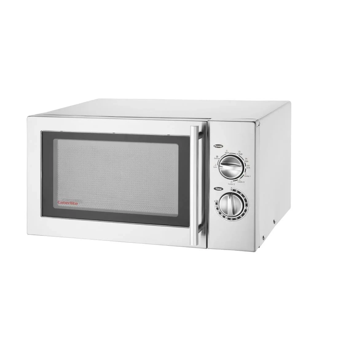 Caterlite 900W Manual Microwave and Grill 23 Litre, Stainless Steel, Silver, 5 Power Settings, Timer Range: 30 mins, Dimensions: 281(H) x 483(W) x 396(D) mm, CK018