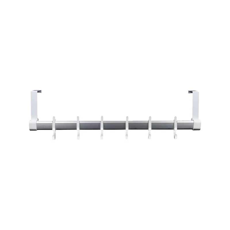 Avilia Coat Rack for Bathrobes and Towels – for Door and Wardrobe with 6 Movable Hooks, 13 x 60.3 x 6 cm, Metal and Plastic, White and Grey