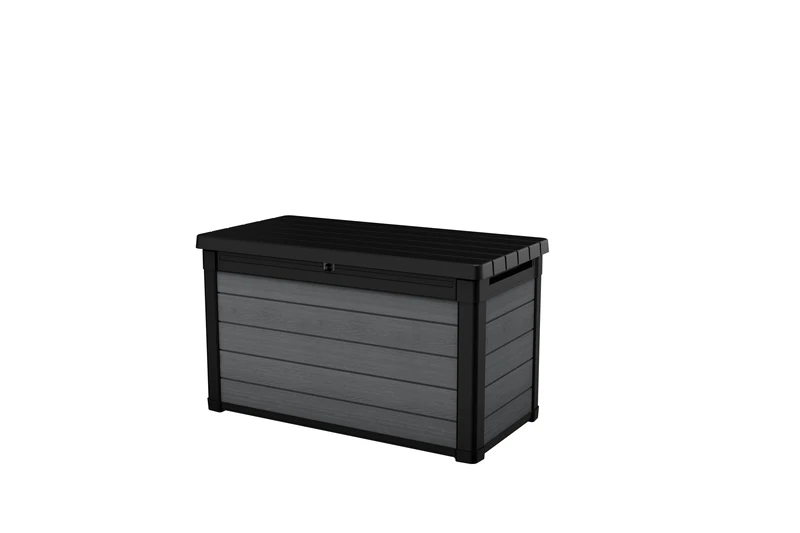 Keter Cortina Garden Trunk 100G, Wood Effect Finish, Grey, Storage Capacity 380L, 122.9 x 62.1 x 70.6H cm