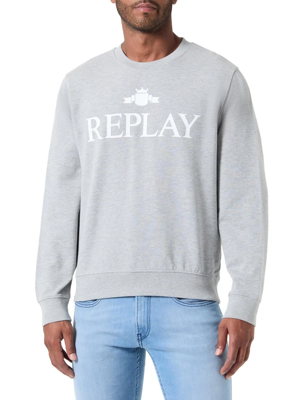 Replay Men's M6963 Sweatshirt, M08 Light Grey Melange, XXXL