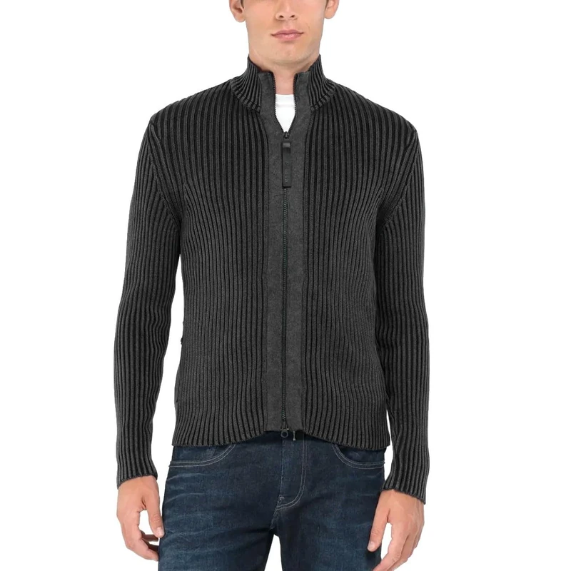 Replay Men's Uk4473 Cardigan Sweater - 098 Black, XXXL