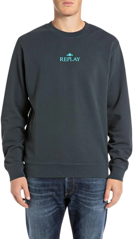 Replay Men's Sweatshirt Regular Fit with Crew Neck, 094 Ocean Blue, XS