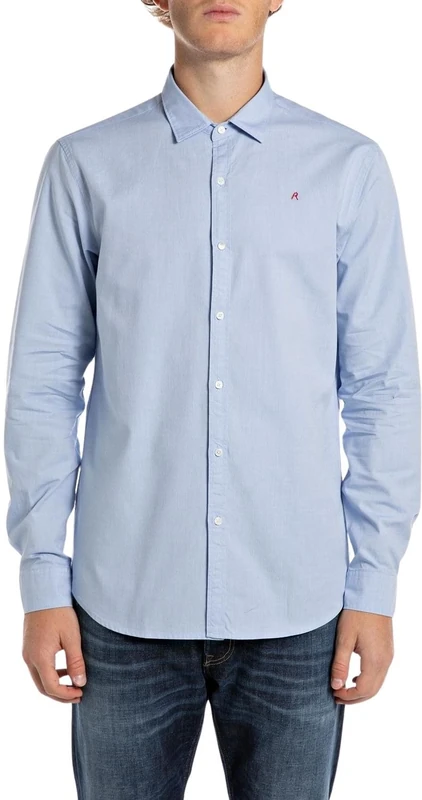 Replay Men's M4118 Shirt, 010 Light Blue, XL