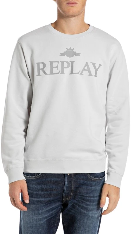 Replay Men's Sweatshirt Regular Fit with Crew Neck, 563 Artic Grey, S